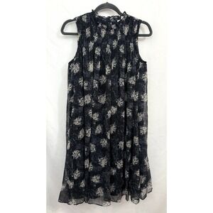 Joie Baltic Print Navy FLoral Chiffon Sleeveless Sheer Mini Dress Womens Size S